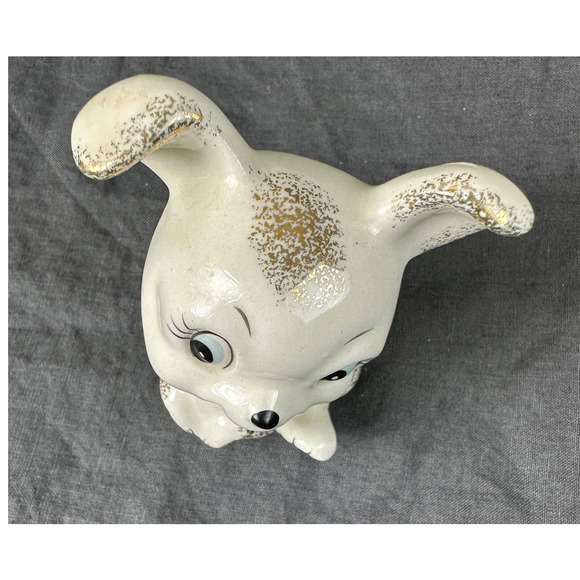 Vintage 1950’s Ceramic Dog Puppy Figurine Gold Trim Japan 4.25” - Picture 6 of 12